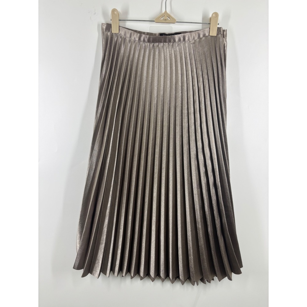 Banana Republic Metallic Pewter Silver Pleated Midi Skirt 2 Accordion Skirt
